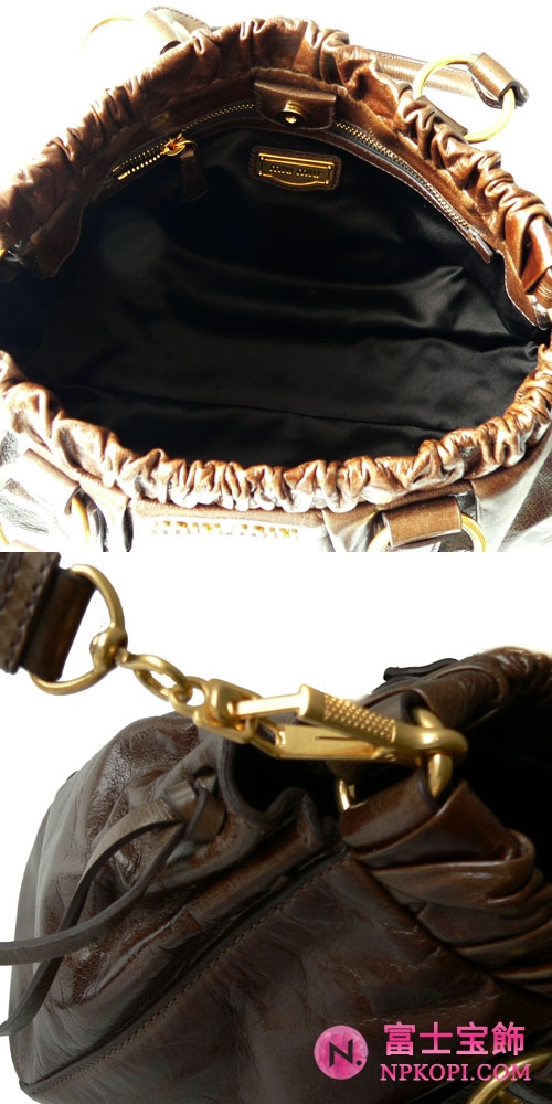 ミュウミュウ MIUMIU ショルダーストラップ付き2WAYハンドバッグ ナナメガケショルダー ブラウン(NOCCIOLA) RT0383 VIT.LUX